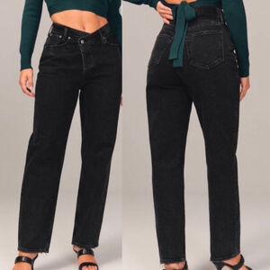Abercrombie Fitch Dad Jeans Crossover High Rise Black Straight Leg Relaxed Fit